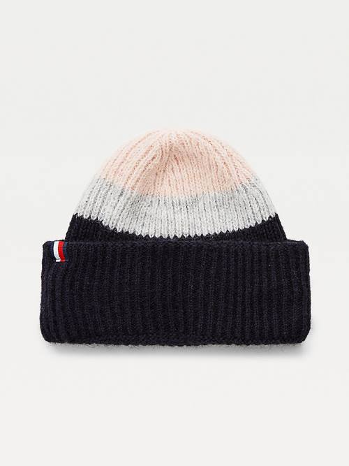 Tommy Hilfiger Stripe Rib-Knit Beanie Şapka Kadın Pembe | TH584MNP