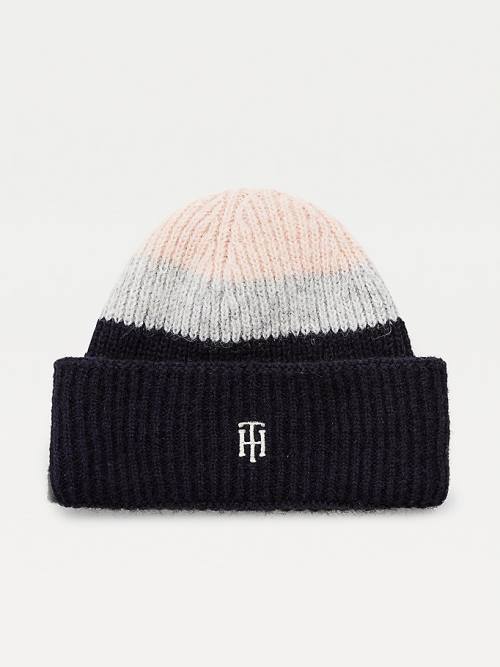 Tommy Hilfiger Stripe Rib-Knit Beanie Şapka Kadın Pembe | TH584MNP