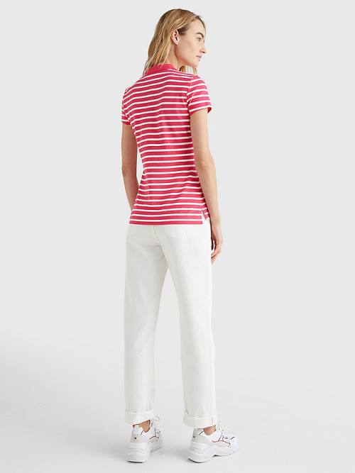 Tommy Hilfiger Stripe Slim Fit Polo Yaka Tişört Kadın Pembe | TH493MPE