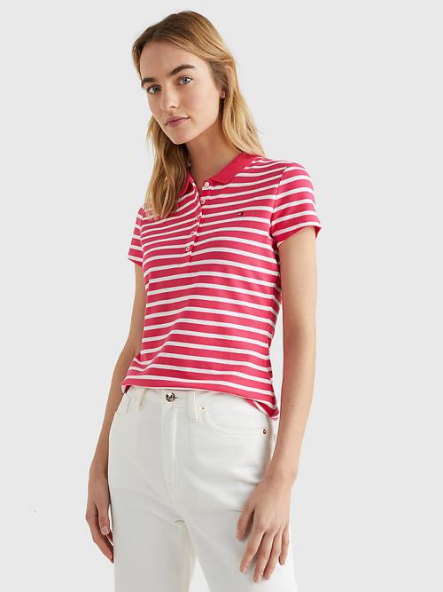 Tommy Hilfiger Stripe Slim Fit Polo Yaka Tişört Kadın Pembe | TH493MPE