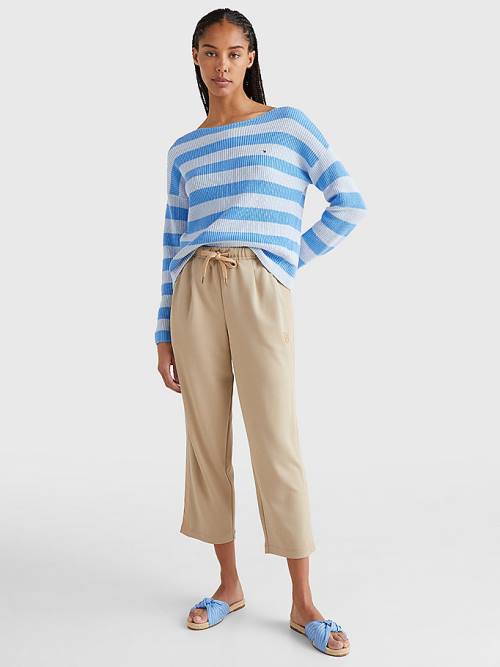 Tommy Hilfiger Stripe Tekne Neck Relaxed Fit Jumper Kazak Kadın Mavi | TH327MSQ