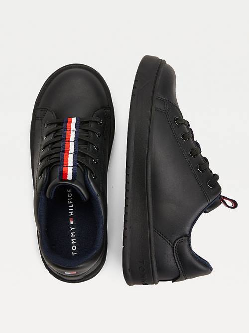 Tommy Hilfiger Stripe Webbing Low-Top Spor Ayakkabı Erkek Çocuk Siyah | TH603ROC