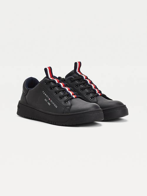 Tommy Hilfiger Stripe Webbing Low-Top Spor Ayakkabı Erkek Çocuk Siyah | TH603ROC