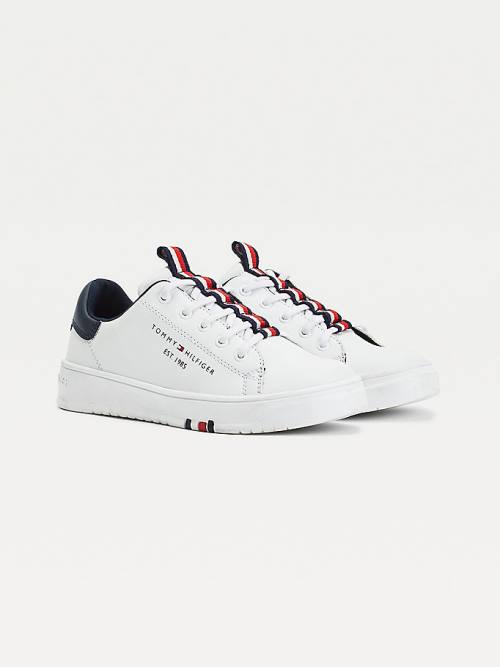 Tommy Hilfiger Stripe Webbing Low-Top Spor Ayakkabı Erkek Çocuk Beyaz | TH975WSK