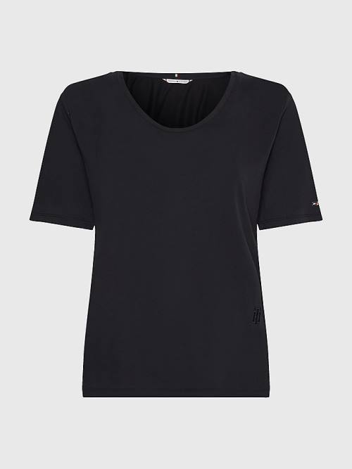 Tommy Hilfiger Sueded Scoop Neck Relaxed Tişört Kadın Siyah | TH156KQI