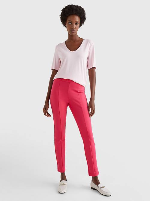 Tommy Hilfiger Sueded Scoop Neck Relaxed Tişört Kadın Pembe | TH420TRP