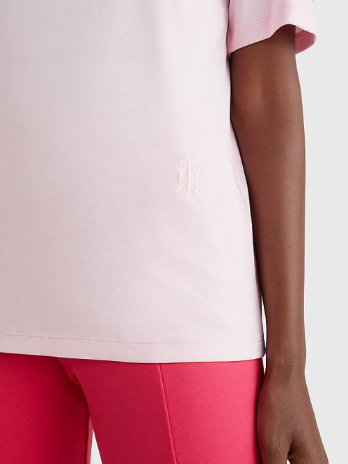 Tommy Hilfiger Sueded Scoop Neck Relaxed Tişört Kadın Pembe | TH420TRP