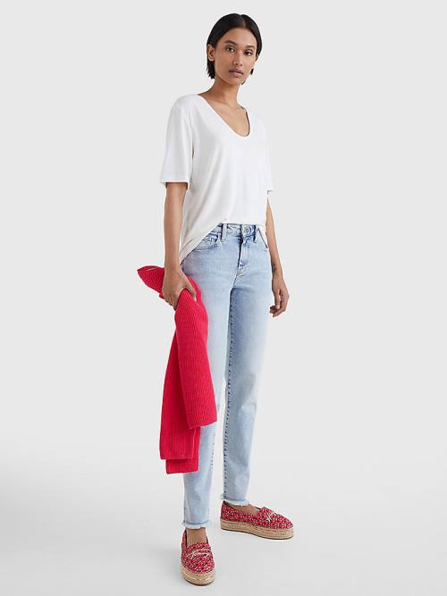 Tommy Hilfiger Sueded Scoop Neck Relaxed Tişört Kadın Beyaz | TH839YKR