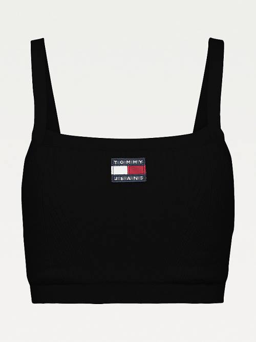 Tommy Hilfiger Super Cropped Badge Ribbed Cami Kazak Kadın Siyah | TH108DYL