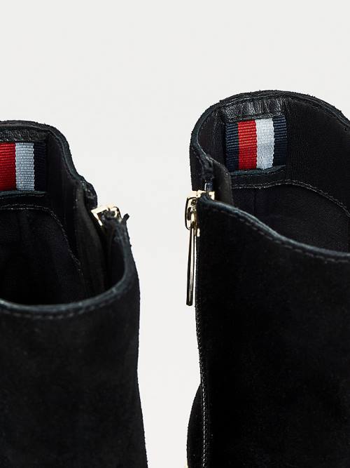 Tommy Hilfiger Süet Block Heel Krampon Bot Kadın Siyah | TH406OEQ