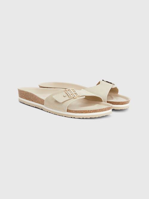 Tommy Hilfiger Süet Cork Düz Sandalet Kadın Bej Rengi | TH390IXO