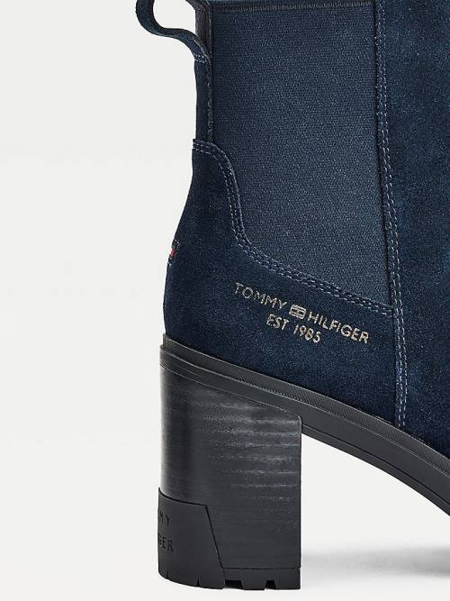 Tommy Hilfiger Süet High Heel Chelsea Bot Kadın Mavi | TH892KFP