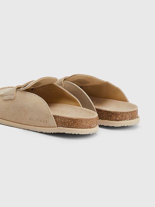 Tommy Hilfiger Süet Slip-On Mules Sandalet Erkek Bej Rengi | TH196MQU