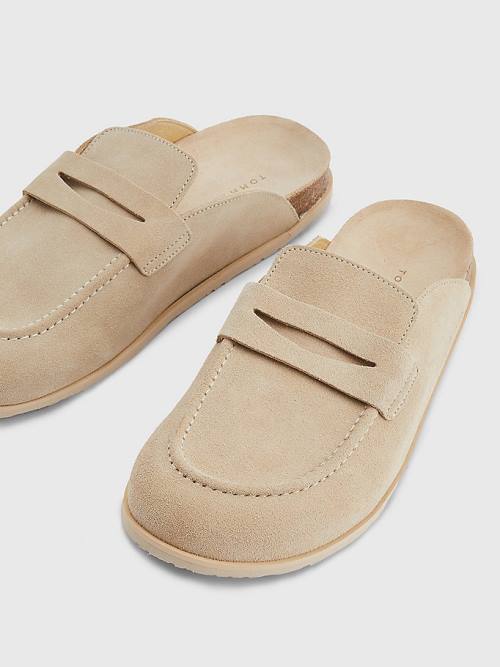 Tommy Hilfiger Süet Slip-On Mules Sandalet Erkek Bej Rengi | TH196MQU