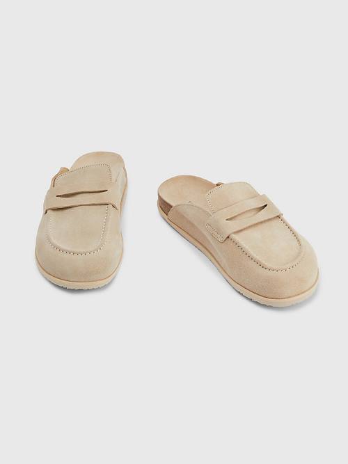 Tommy Hilfiger Süet Slip-On Mules Sandalet Erkek Bej Rengi | TH196MQU