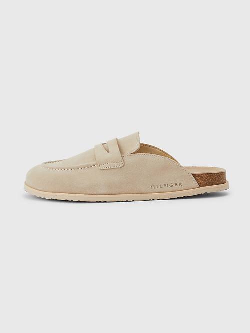 Tommy Hilfiger Süet Slip-On Mules Sandalet Erkek Bej Rengi | TH196MQU