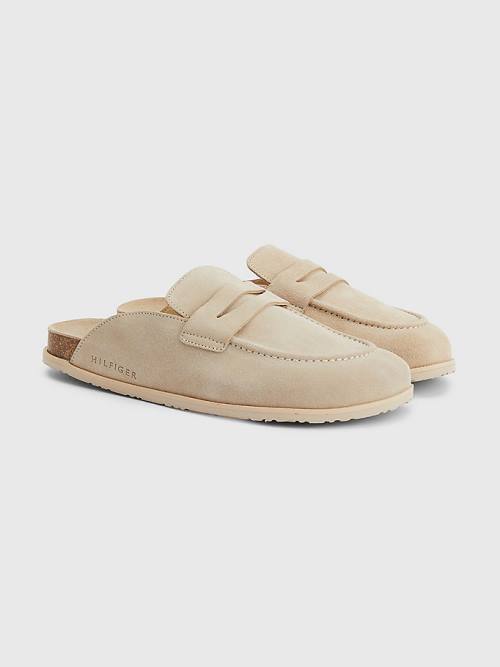 Tommy Hilfiger Süet Slip-On Mules Sandalet Erkek Bej Rengi | TH196MQU