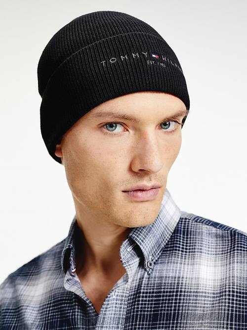 Tommy Hilfiger TH Established Knitted Pamuklu Beanie Şapka Erkek Siyah | TH792FCK