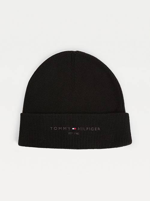 Tommy Hilfiger TH Established Knitted Pamuklu Beanie Şapka Erkek Siyah | TH792FCK