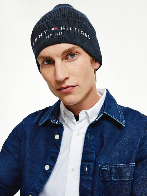 Tommy Hilfiger TH Established Knitted Pamuklu Beanie Şapka Erkek Mavi | TH816RVK