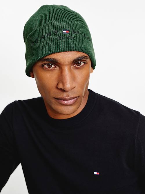 Tommy Hilfiger TH Established Knitted Pamuklu Beanie Şapka Erkek Yeşil | TH923DSF