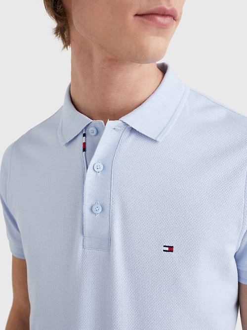 Tommy Hilfiger TH Flex Bubble Weave Slim Polo Yaka Tişört Erkek Mavi | TH025ZTI