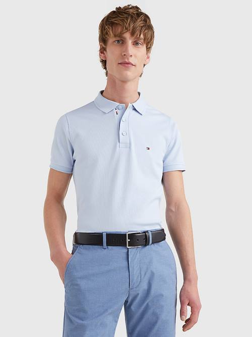 Tommy Hilfiger TH Flex Bubble Weave Slim Polo Yaka Tişört Erkek Mavi | TH025ZTI