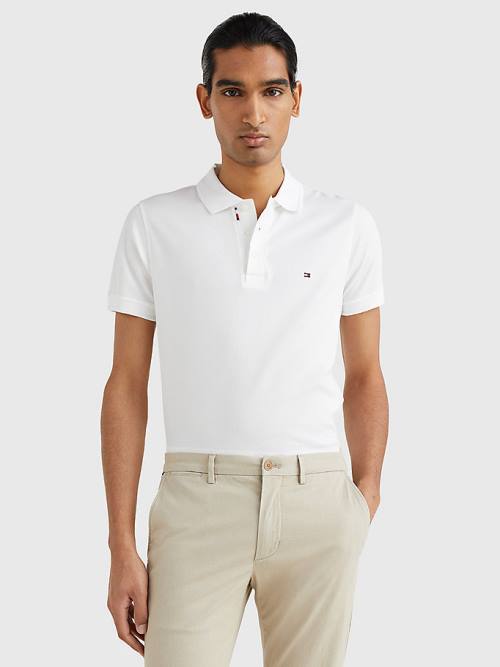 Tommy Hilfiger TH Flex Bubble Weave Slim Polo Yaka Tişört Erkek Beyaz | TH082FVS