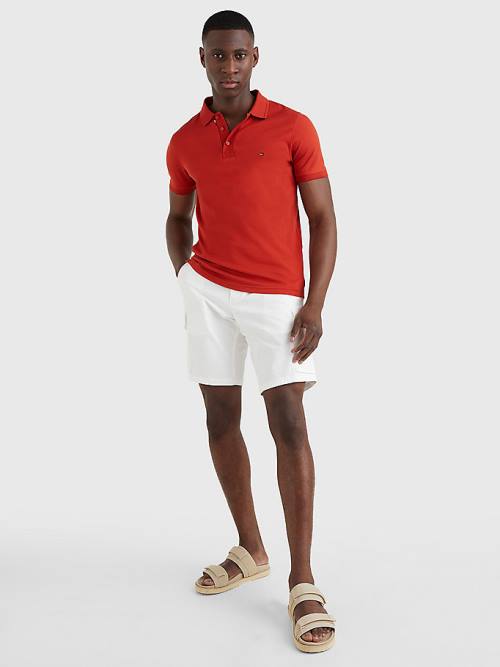 Tommy Hilfiger TH Flex Bubble Weave Slim Polo Yaka Tişört Erkek Kırmızı | TH290YHC