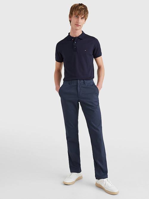 Tommy Hilfiger TH Flex Bubble Weave Slim Polo Yaka Tişört Erkek Mavi | TH856KYP