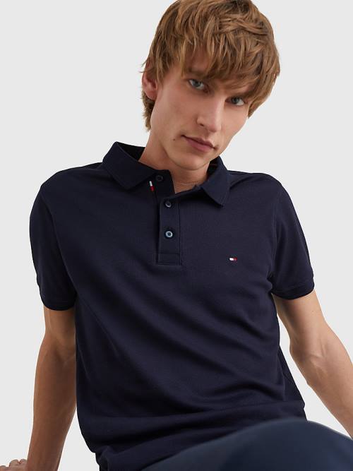 Tommy Hilfiger TH Flex Bubble Weave Slim Polo Yaka Tişört Erkek Mavi | TH856KYP