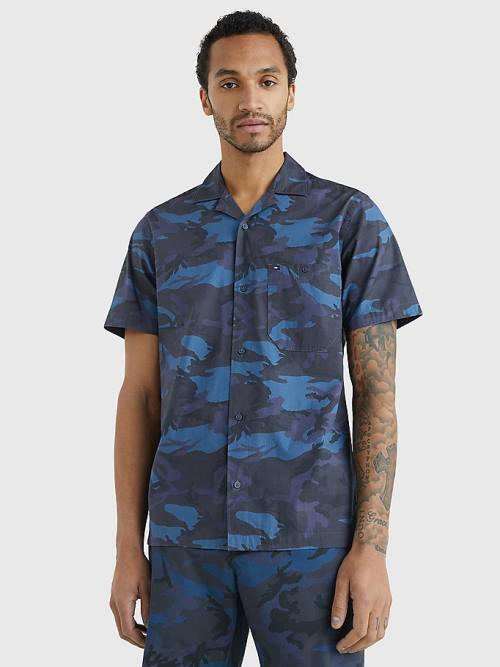 Tommy Hilfiger TH Flex Camo Kısa Sleeve Gömlek Erkek Mavi | TH246WVE