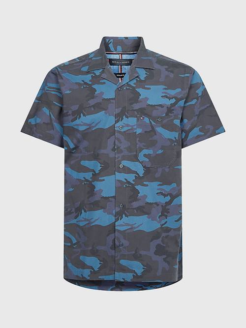 Tommy Hilfiger TH Flex Camo Kısa Sleeve Gömlek Erkek Mavi | TH246WVE