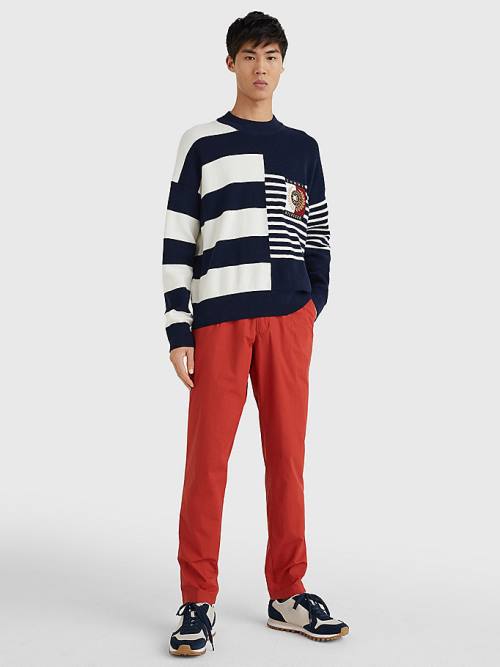 Tommy Hilfiger TH Flex Crest Stripe Jumper Kazak Erkek Mavi | TH314NRD