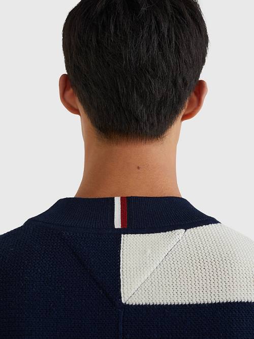 Tommy Hilfiger TH Flex Crest Stripe Jumper Kazak Erkek Mavi | TH314NRD