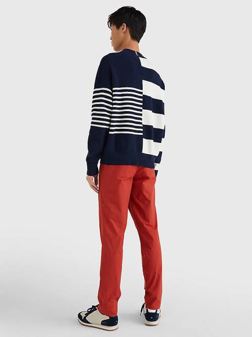 Tommy Hilfiger TH Flex Crest Stripe Jumper Kazak Erkek Mavi | TH314NRD