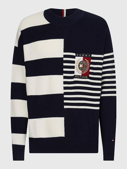 Tommy Hilfiger TH Flex Crest Stripe Jumper Kazak Erkek Mavi | TH314NRD