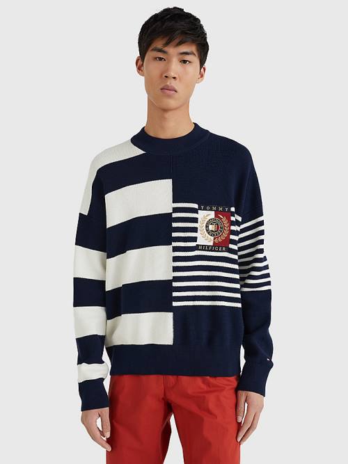 Tommy Hilfiger TH Flex Crest Stripe Jumper Kazak Erkek Mavi | TH314NRD