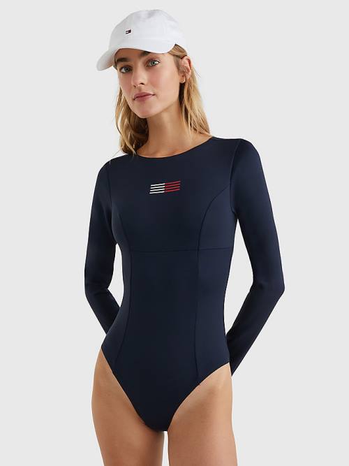 Tommy Hilfiger TH Flex Long Sleeve One-Piecesuit Mayo Kadın Mavi | TH954AYV