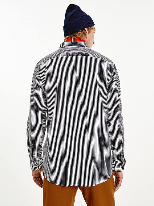 Tommy Hilfiger TH Flex Regular Waffle Stripe Gömlek Erkek Mavi | TH391YET