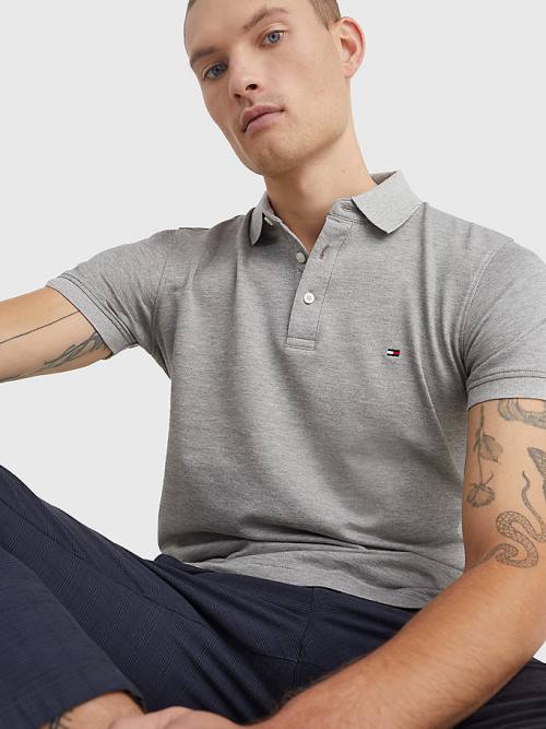 Tommy Hilfiger TH Flex Slim Fit Polo Yaka Tişört Erkek Gri | TH129KIC