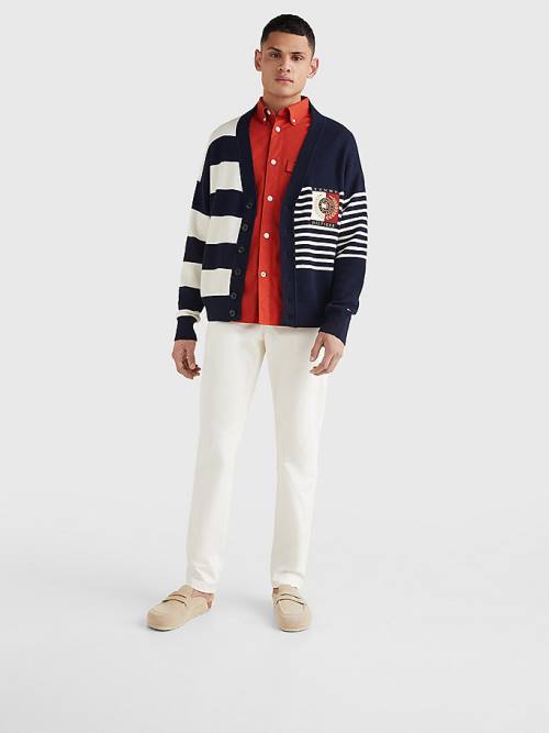 Tommy Hilfiger TH Flex Stripe Crest Cardigan Kazak Erkek Mavi | TH584GHR