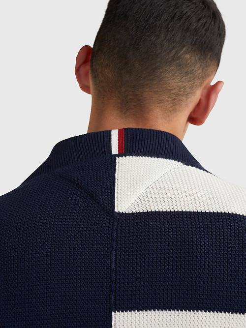 Tommy Hilfiger TH Flex Stripe Crest Cardigan Kazak Erkek Mavi | TH584GHR