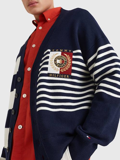 Tommy Hilfiger TH Flex Stripe Crest Cardigan Kazak Erkek Mavi | TH584GHR