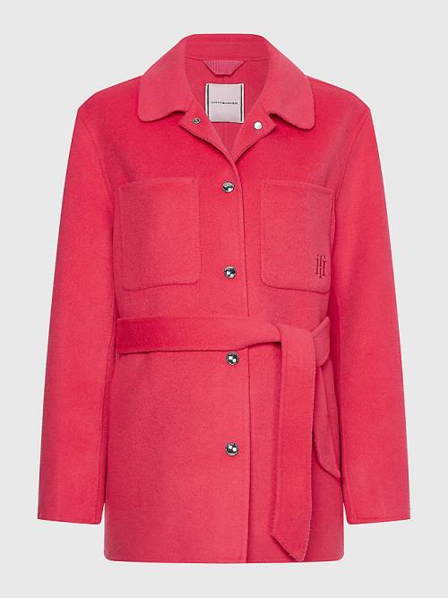 Tommy Hilfiger TH Interlock Belted Shacket Ceket Kadın Pembe | TH897ORJ