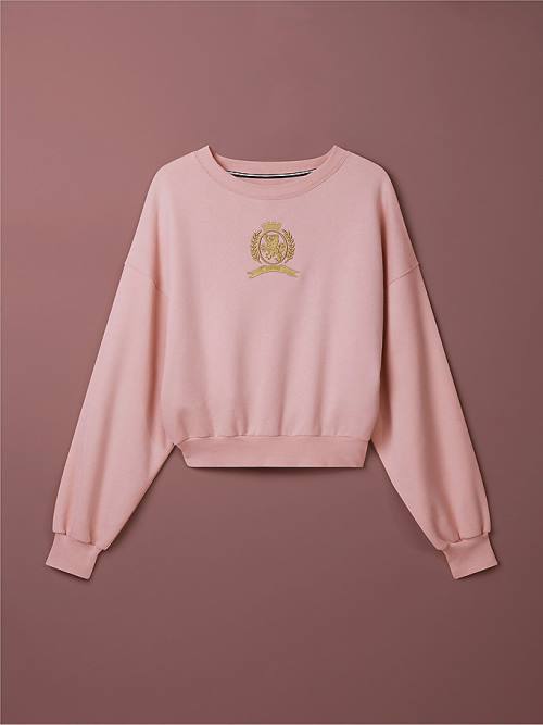 Tommy Hilfiger TH Koleksiyonlar Crest Relaxed Fit Sweatshirt Kadın Pembe | TH016EWX