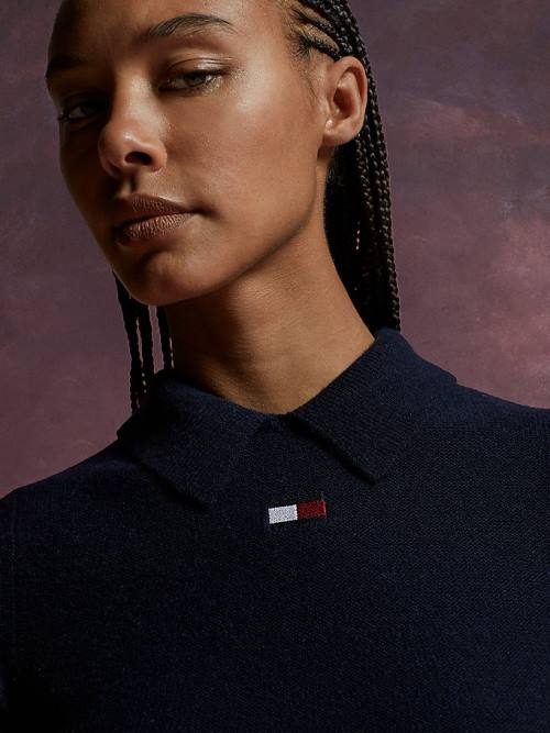 Tommy Hilfiger TH Koleksiyonlar Flag Icon Fluffy Polo Yaka Tişört Kadın Mavi | TH218IKQ