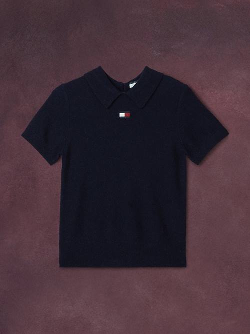 Tommy Hilfiger TH Koleksiyonlar Flag Icon Fluffy Polo Yaka Tişört Kadın Mavi | TH218IKQ