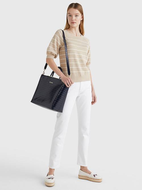 Tommy Hilfiger TH Modern Croco Effect Tote Çanta Kadın Mavi | TH497AUN