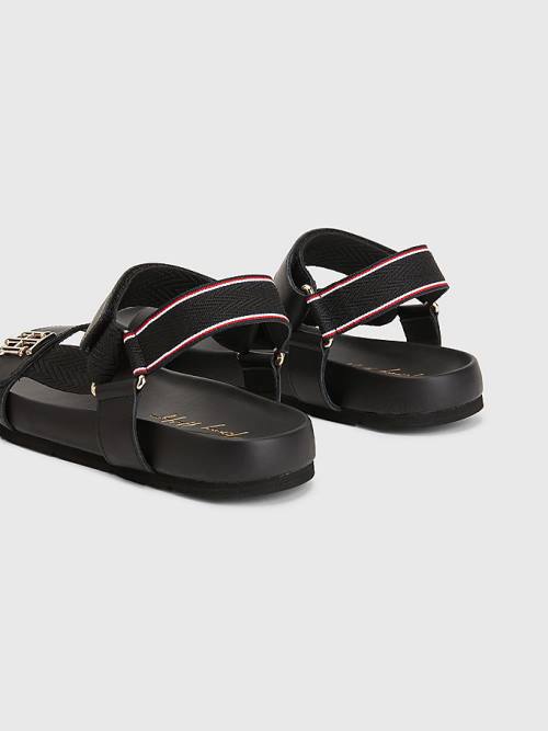 Tommy Hilfiger TH Monogram Askılı Sandalet Kadın Siyah | TH257HLU